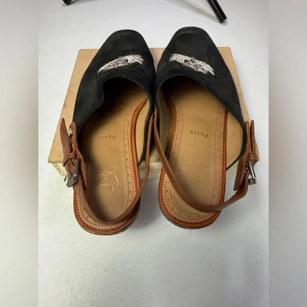 Christian Louboutin Black Suede, Leather Mule Slingback Flats Sandals 41 / 8